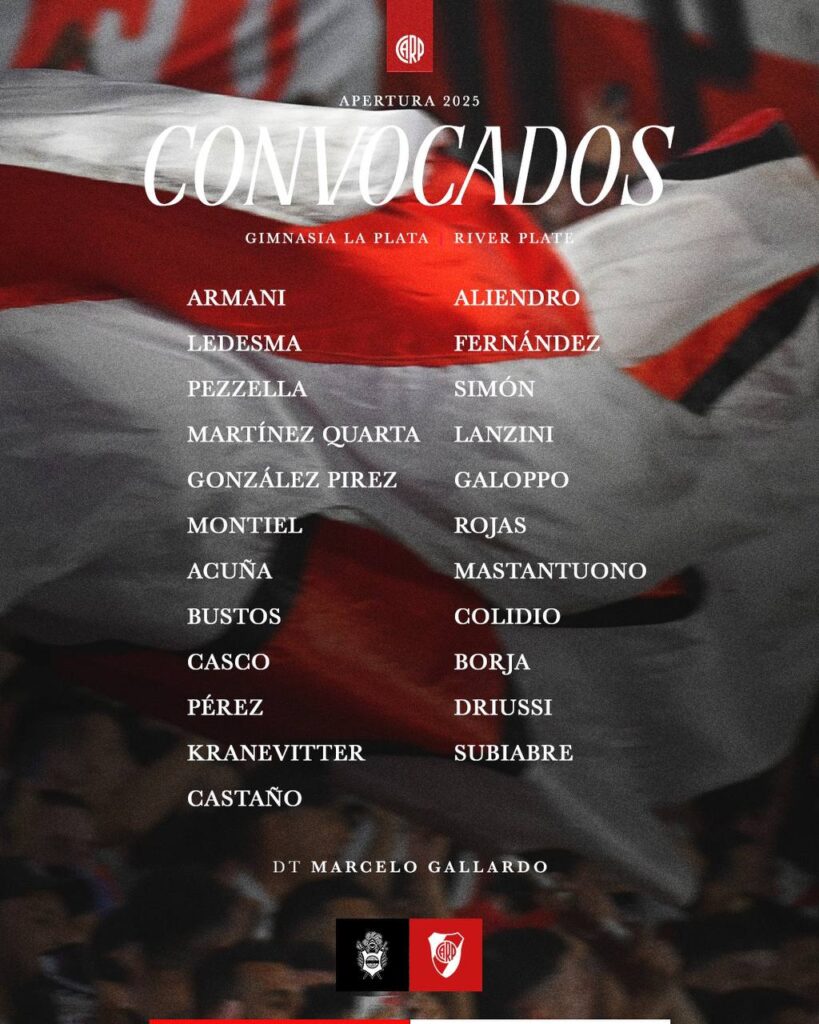lista de convocados de River vs Gimnasia