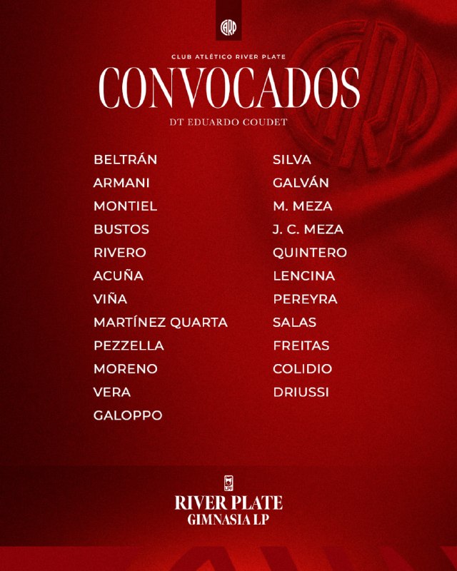 Convocados River vs Gimnasia